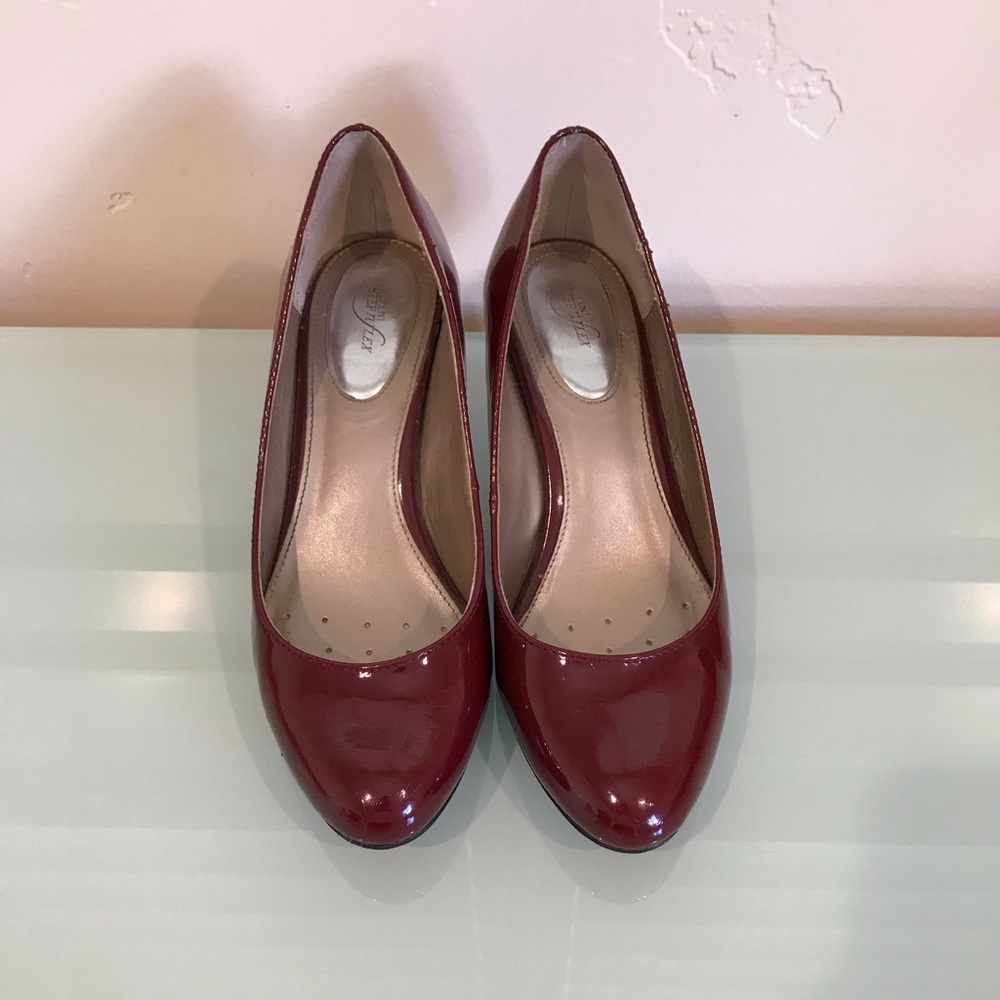 Dark cherry red stilettos.